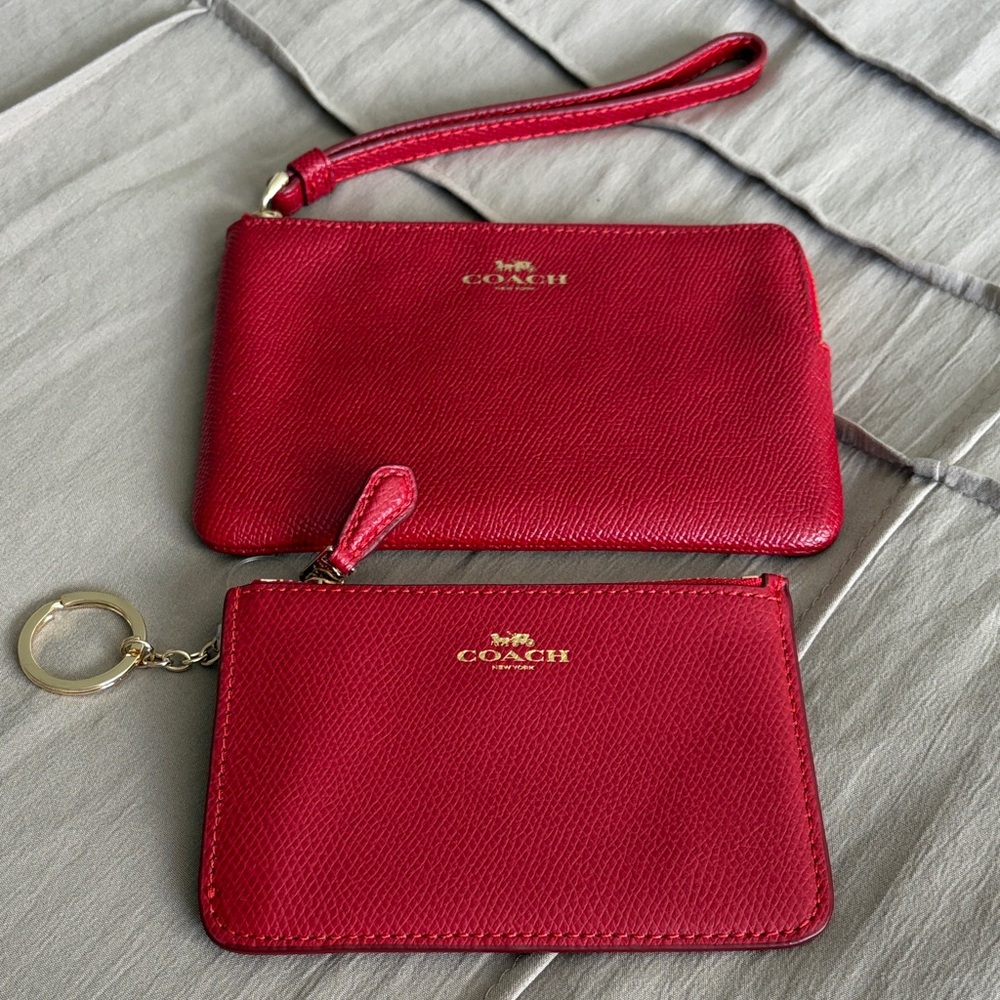 Coach Red Leather Wristlet and Key Pouch Duo